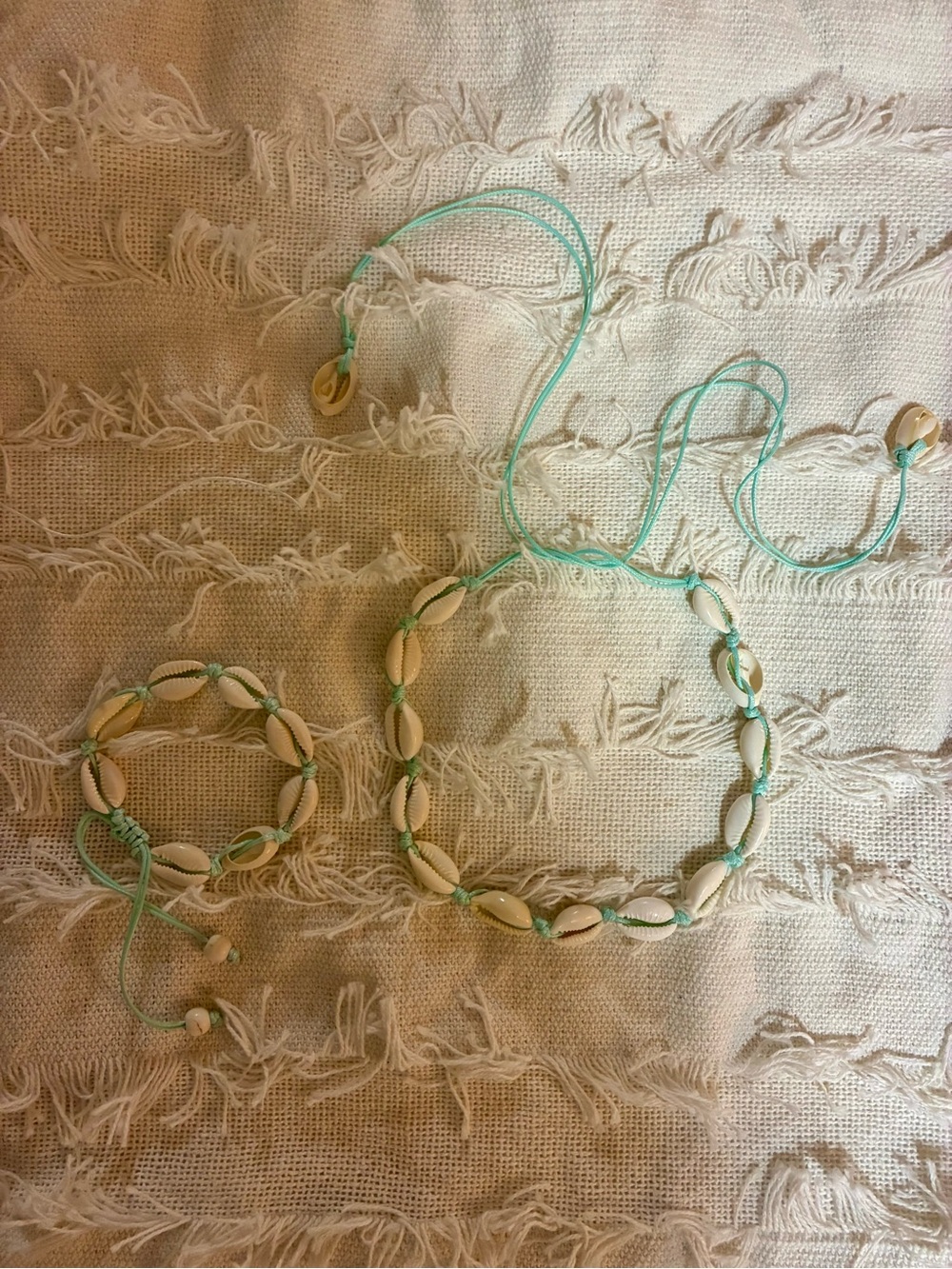 Shell Bead Necklace in Mint Green Cord -
